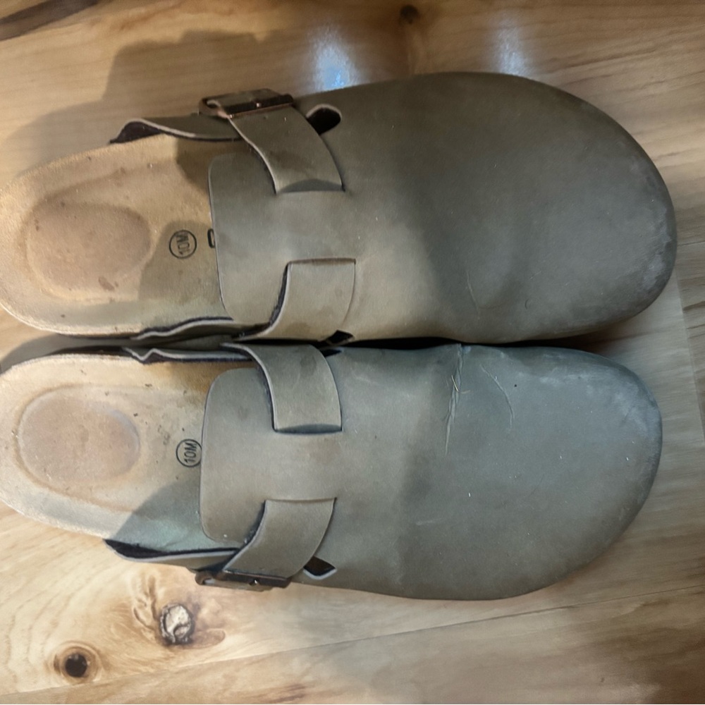 Tan Suede Mules with Contoured Footbed